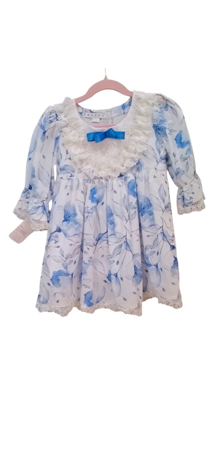 Printed Blue Cotton White Dress